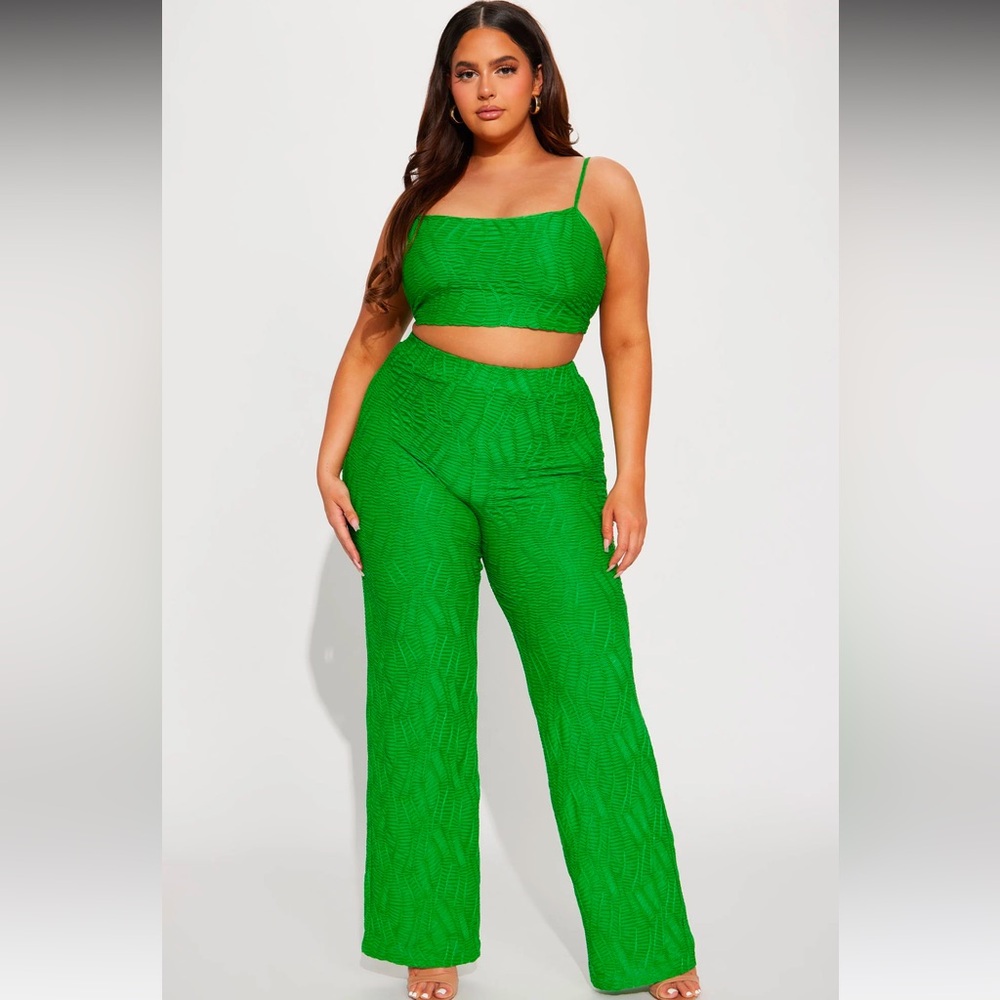 Fashion Nova 1X Come Over Textured Pant Set - Kelly Green